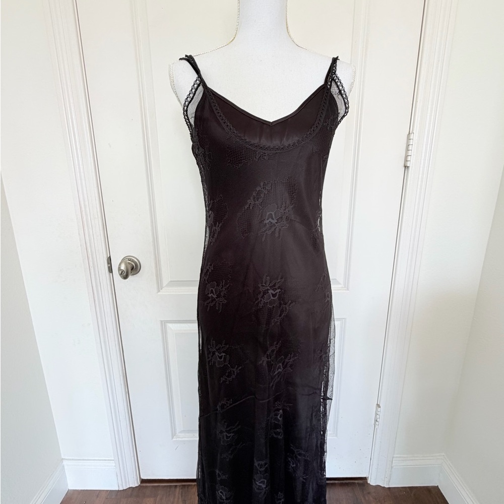 Vtg Max Studio 90s Whimsigoth Black Mesh Maxi Dress - Size M - Picture 12 of 16